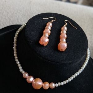 Elegant Pearl Jewelry Set in Peach and Cream